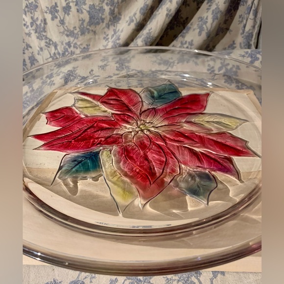 Vintage 13.5” Poinsettia Serving Plate Platter Christmas - Picture 3 of 6